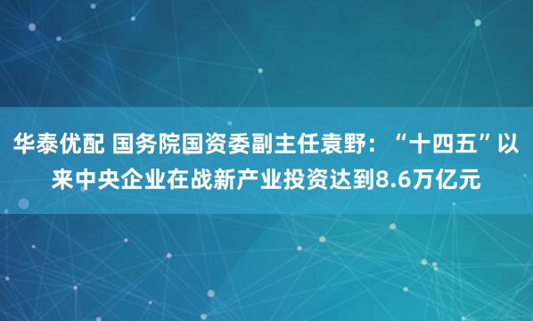 华泰优配 国务院国资委副主任袁野：“十四五”以来中央企业在战新产业投资达到8.6万亿元